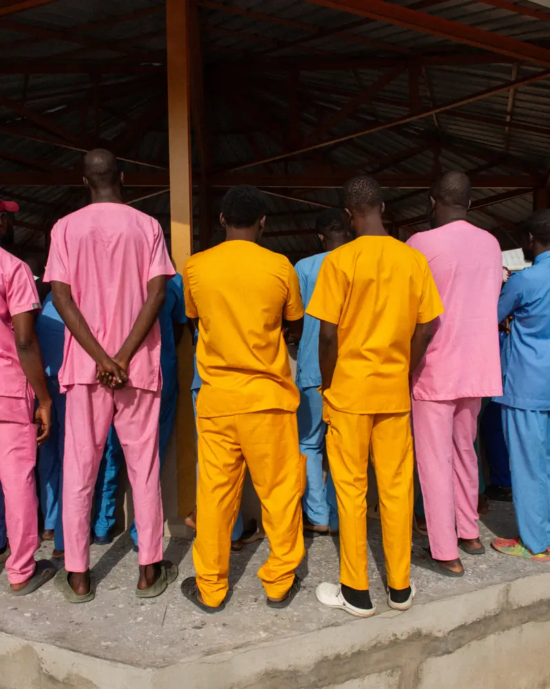 Reunión mensual del personal en el centro de atención obstétrica y neonatal de emergencia integral construido por MSF en el Hospital Nilefa Keji en Maiduguri, estado de Borno, Nigeria.