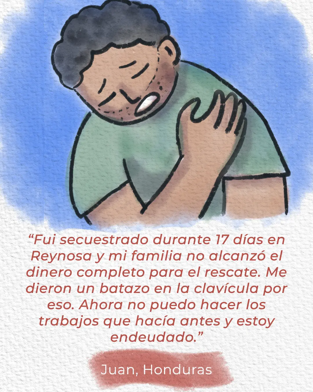 Ilustración que acompaña el testimonio de Juan, un hombre migrante que se acercó al equipo de Médicos Sin Fronteras en Honduras. 
