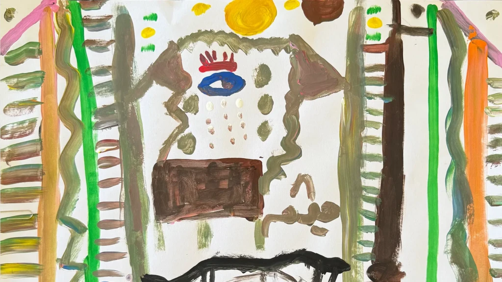 Haitham, 13 años El ojo llora de tristeza, pues no había comida. Sus amigos fueron a buscar comida, pero se lastimaron. Luego fueron al mercado y empezaron a robar comida.