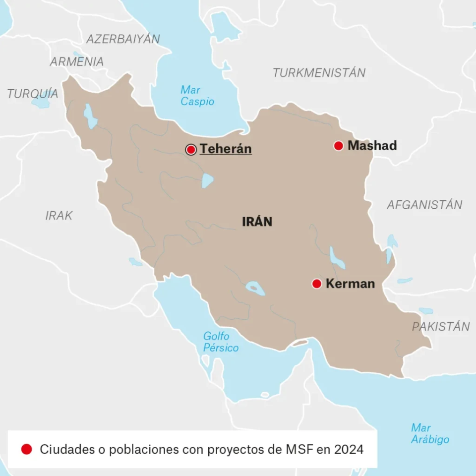 Mapa de actividades de MSF en Irán